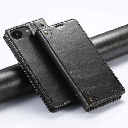 For iPhone 17e / 16e Suteni Baroque Calf Texture Buckle Wallet Leather Phone Case(Black)