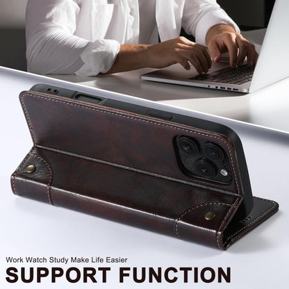 For iPhone 17e / 16e Suteni Baroque Calf Texture Buckle Wallet Leather Phone Case(Brown)