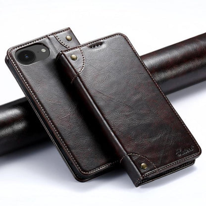 For iPhone 17e / 16e Suteni Baroque Calf Texture Buckle Wallet Leather Phone Case(Brown)
