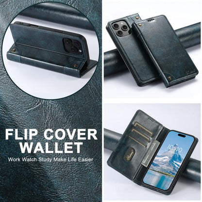 Pour iPhone 17e / 16e Étui portefeuille en cuir Suteni texture veau baroque avec boucle (Bleu)
