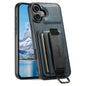 Pour iPhone 16 Suteni H13 Étui de téléphone en PU avec porte-cartes et dragonne (Bleu)