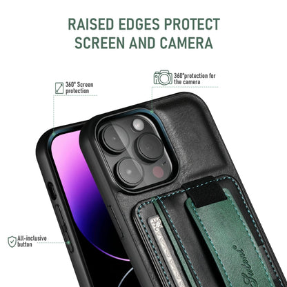 Pour iPhone 16 Pro Étui de téléphone en PU Suteni H13 avec porte-cartes et dragonne (noir)