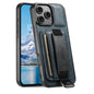 For iPhone 16 Pro Max Suteni H13 Card Wallet Wrist Strap Holder PU Phone Case(Blue)