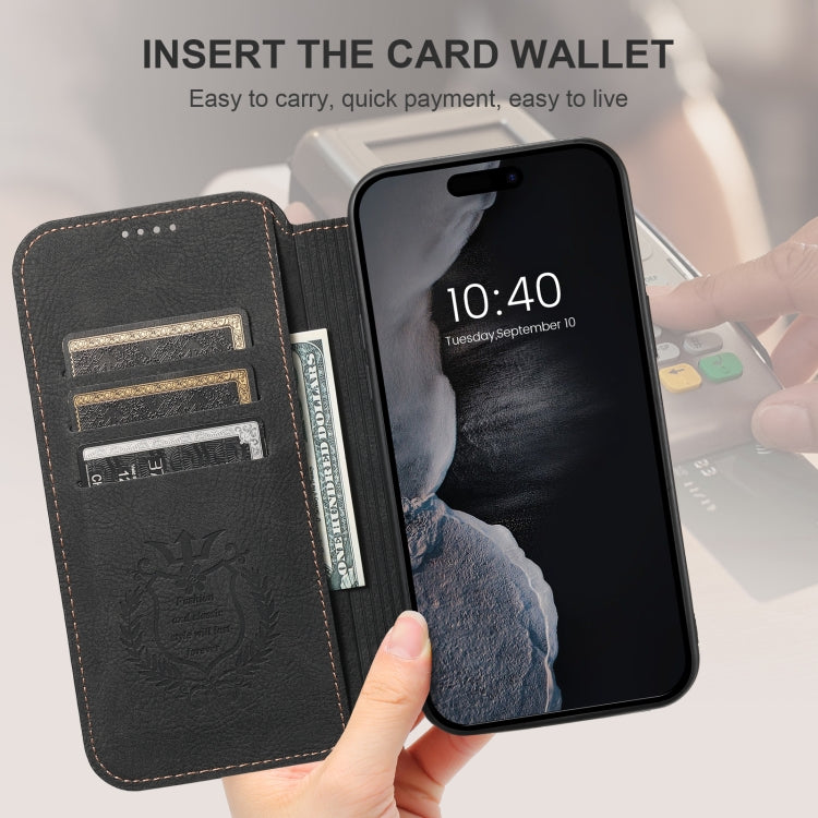For iPhone 16 Suteni J06 Retro Matte Litchi Texture Leather MagSafe Phone Case(Black)