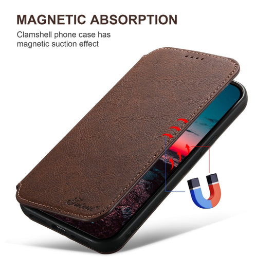 For iPhone 16 Suteni J06 Retro Matte Litchi Texture Leather MagSafe Phone Case(Brown)