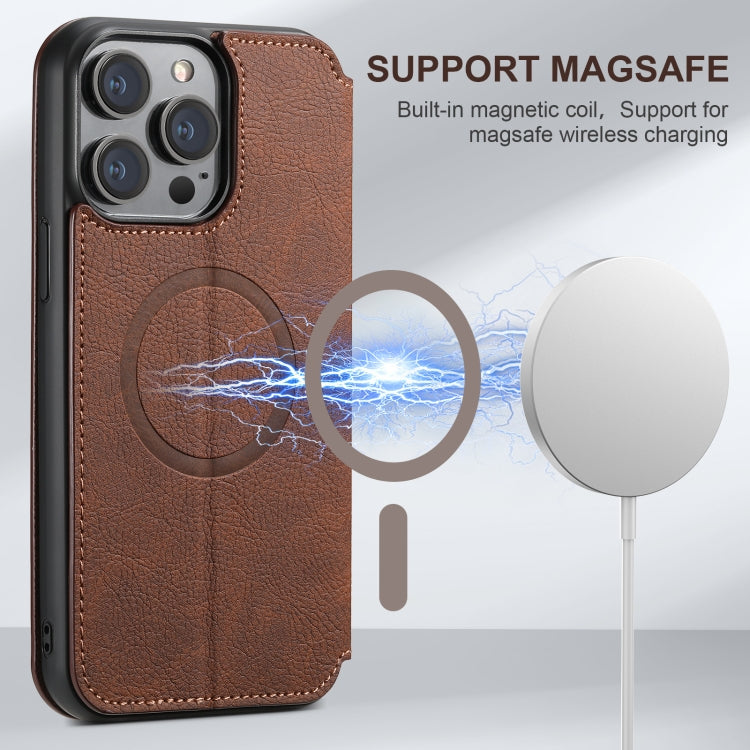 For iPhone 16 Suteni J06 Retro Matte Litchi Texture Leather MagSafe Phone Case(Brown)