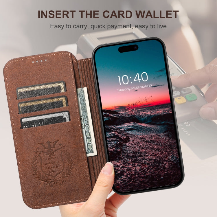 For iPhone 16 Suteni J06 Retro Matte Litchi Texture Leather MagSafe Phone Case(Brown)