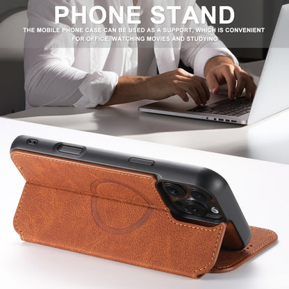 For iPhone 16 Pro Suteni J06 Retro Matte Litchi Texture Leather MagSafe Phone Case(Khaki)