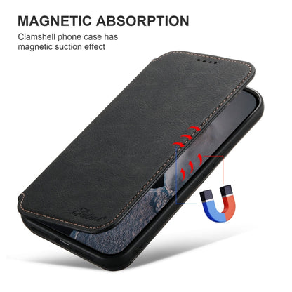For iPhone 16 Plus Suteni J06 Retro Matte Litchi Texture Leather MagSafe Phone Case(Black)