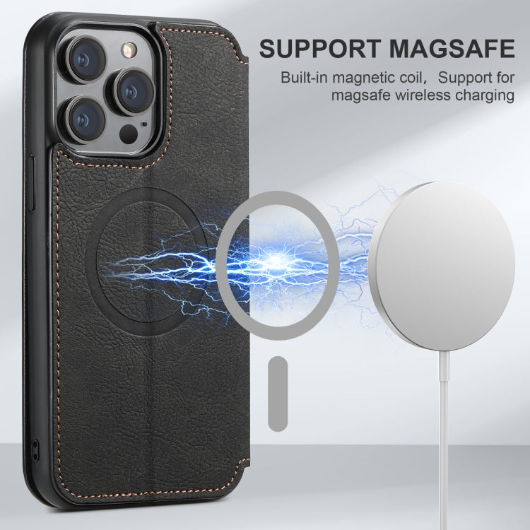 For iPhone 16 Plus Suteni J06 Retro Matte Litchi Texture Leather MagSafe Phone Case(Black)