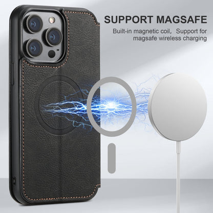 For iPhone 16 Plus Suteni J06 Retro Matte Litchi Texture Leather MagSafe Phone Case(Black)