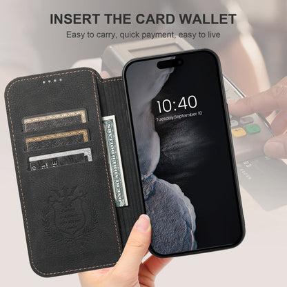 For iPhone 16 Plus Suteni J06 Retro Matte Litchi Texture Leather MagSafe Phone Case(Black)
