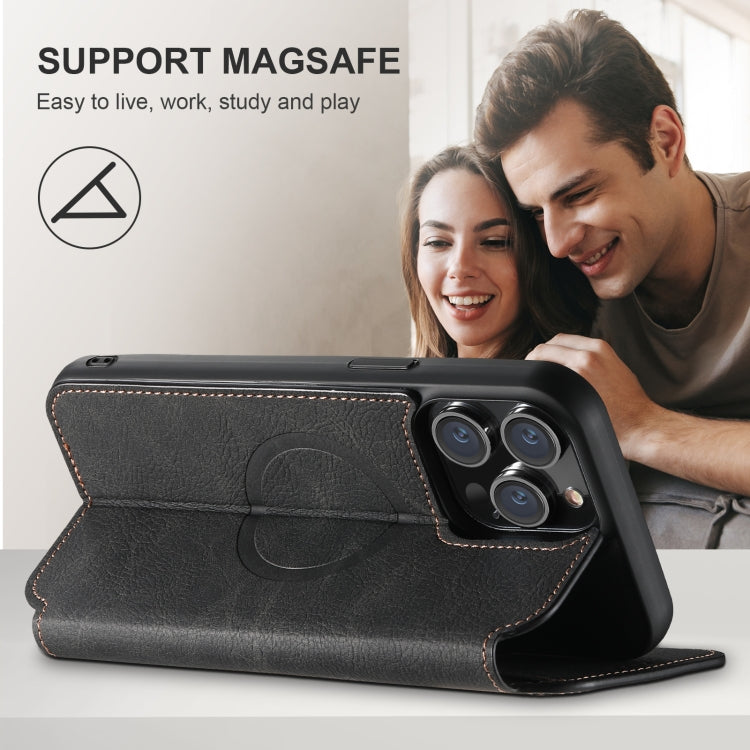 For iPhone 16 Plus Suteni J06 Retro Matte Litchi Texture Leather MagSafe Phone Case(Black)