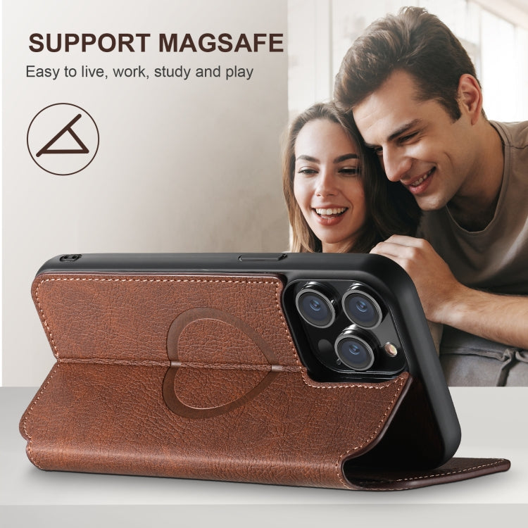 For iPhone 16 Plus Suteni J06 Retro Matte Litchi Texture Leather MagSafe Phone Case(Brown)