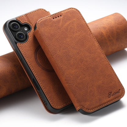 Pour iPhone 16 Plus Suteni J06 Coque de téléphone MagSafe en cuir mat rétro texture Litchi (Kaki)