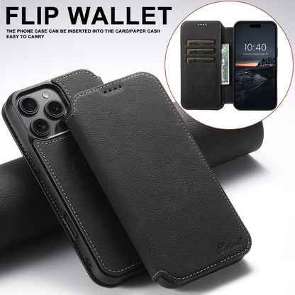 For iPhone 16 Pro Max Suteni J06 Retro Matte Litchi Texture Leather MagSafe Phone Case(Black)