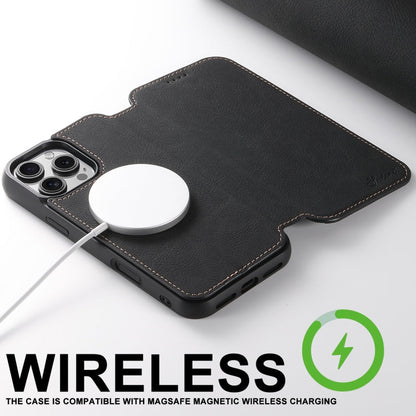 For iPhone 16 Pro Max Suteni J06 Retro Matte Litchi Texture Leather MagSafe Phone Case(Black)