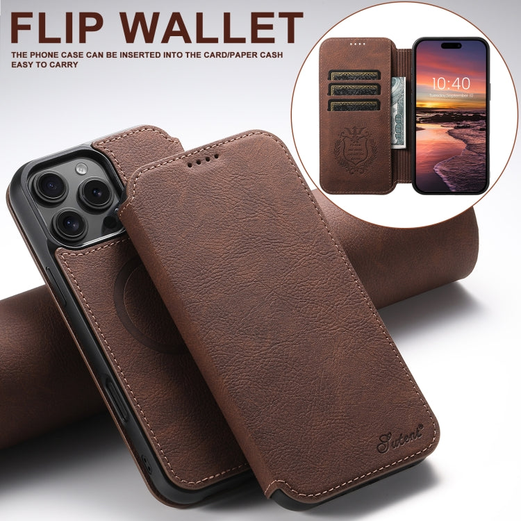 For iPhone 16 Pro Max Suteni J06 Retro Matte Litchi Texture Leather MagSafe Phone Case(Brown)