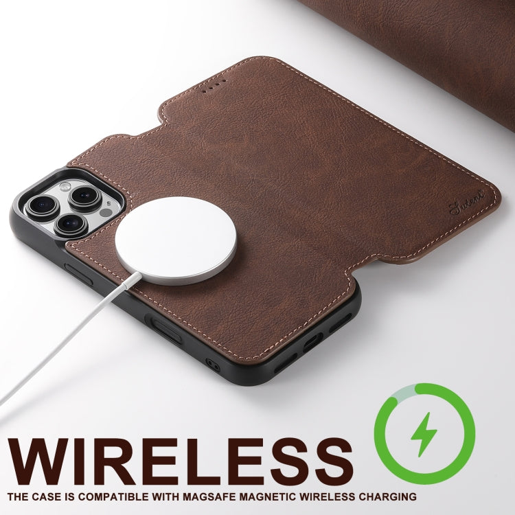 For iPhone 16 Pro Max Suteni J06 Retro Matte Litchi Texture Leather MagSafe Phone Case(Brown)