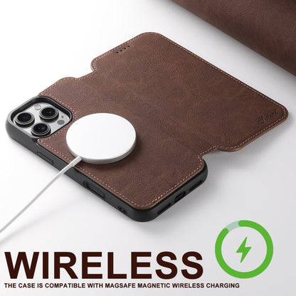 For iPhone 16 Pro Max Suteni J06 Retro Matte Litchi Texture Leather MagSafe Phone Case(Brown)