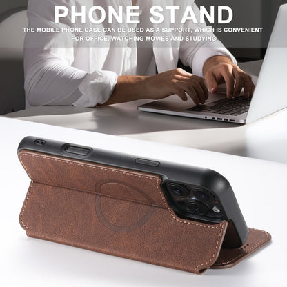 For iPhone 16 Pro Max Suteni J06 Retro Matte Litchi Texture Leather MagSafe Phone Case(Brown)