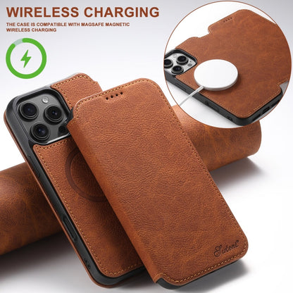 For iPhone 16 Pro Max Suteni J06 Retro Matte Litchi Texture Leather MagSafe Phone Case(Khaki)