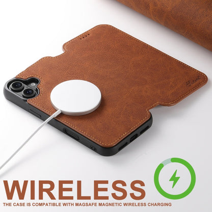 For iPhone 16 Pro Max Suteni J06 Retro Matte Litchi Texture Leather MagSafe Phone Case(Khaki)