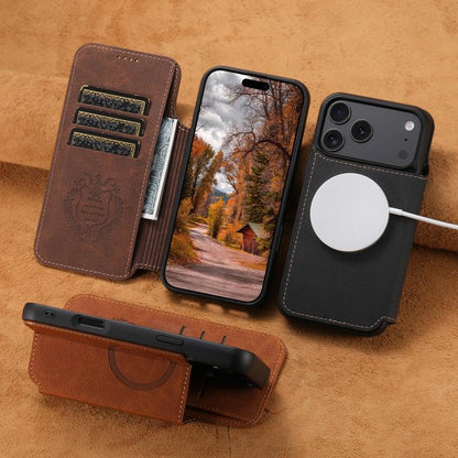 For iPhone 16 Suteni J06 Retro Matte Litchi Texture Leather MagSafe Phone Case(Black)