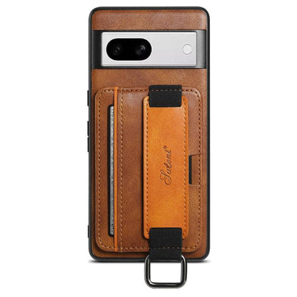 For Googel Pixel 8a Suteni H13 Card Wallet Wrist Strap Holder PU Phone Case(Brown)