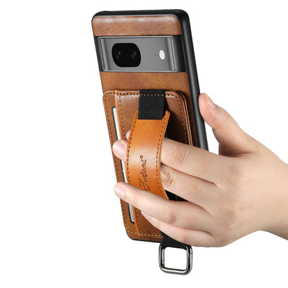 For Googel Pixel 8a Suteni H13 Card Wallet Wrist Strap Holder PU Phone Case(Brown)