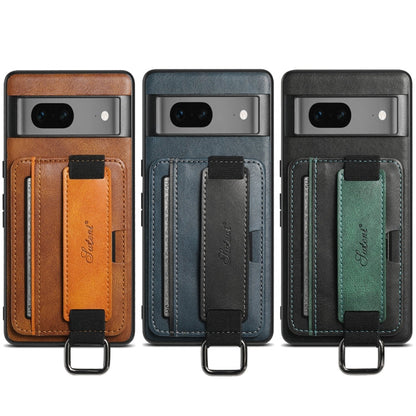 For Googel Pixel 8a Suteni H13 Card Wallet Wrist Strap Holder PU Phone Case(Brown)