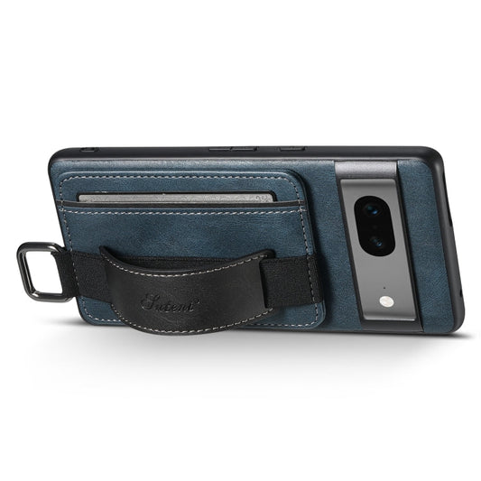 Pour Étui de téléphone en cuir PU Suteni H13 avec porte-cartes et dragonne pour Google Pixel 8a (bleu)
