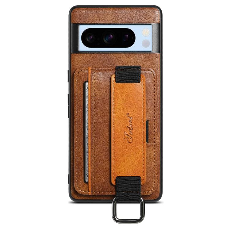 For Googel Pixel 8 Pro Suteni H13 Card Wallet Wrist Strap Holder PU Phone Case(Brown)
