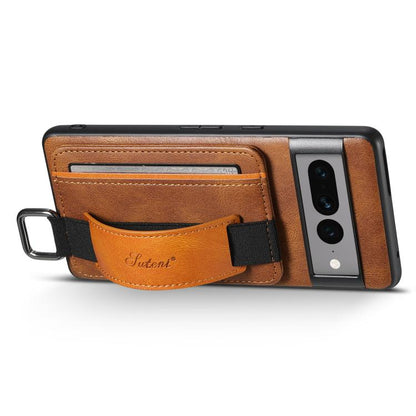 For Googel Pixel 8 Pro Suteni H13 Card Wallet Wrist Strap Holder PU Phone Case(Brown)