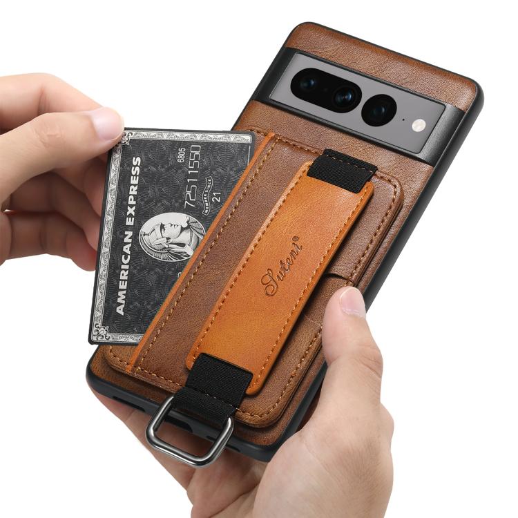 For Googel Pixel 8 Pro Suteni H13 Card Wallet Wrist Strap Holder PU Phone Case(Brown)