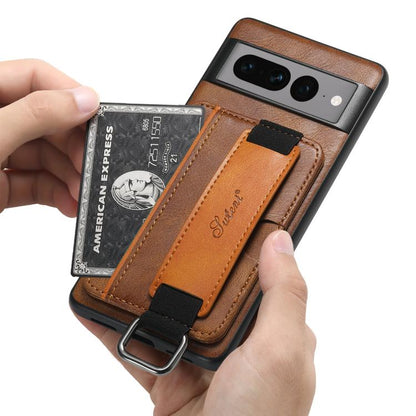 For Googel Pixel 8 Pro Suteni H13 Card Wallet Wrist Strap Holder PU Phone Case(Brown)