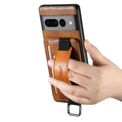 For Googel Pixel 8 Pro Suteni H13 Card Wallet Wrist Strap Holder PU Phone Case(Brown)