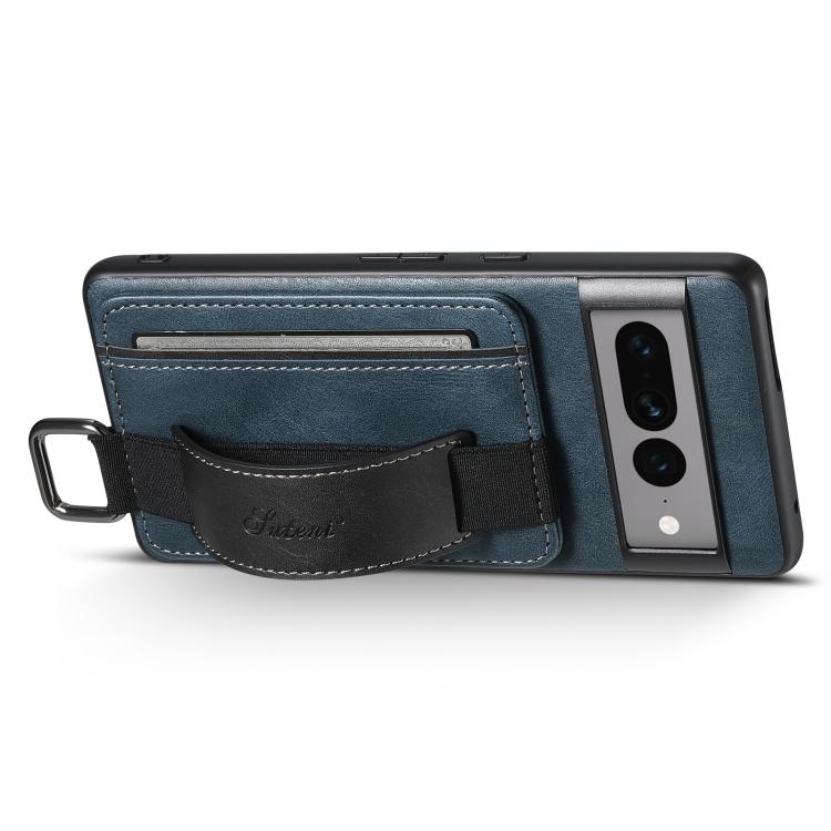 For Googel Pixel 10 Pro Suteni H13 Card Wallet Wrist Strap Holder PU Phone Case(Blue)