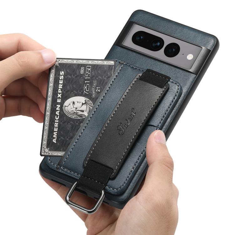 For Googel Pixel 10 Pro Suteni H13 Card Wallet Wrist Strap Holder PU Phone Case(Blue)