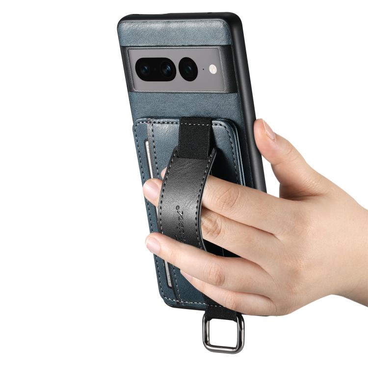 For Googel Pixel 10 Pro Suteni H13 Card Wallet Wrist Strap Holder PU Phone Case(Blue)
