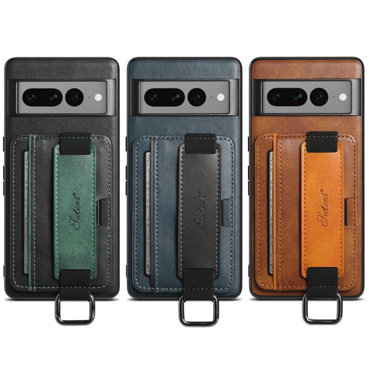 For Googel Pixel 8 Pro Suteni H13 Card Wallet Wrist Strap Holder PU Phone Case(Brown)