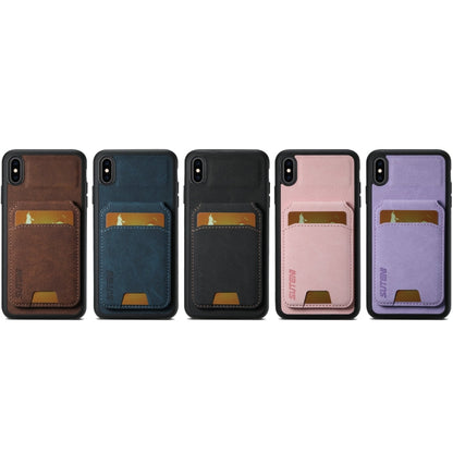For iPhone X / XS Suteni H02 Litchi Leather Card Wallet Stand Back Phone Case(Black)