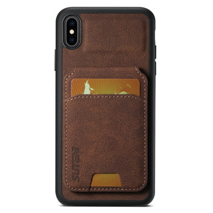 Pour iPhone X / XS Étui Portefeuille en Cuir Litchi Suteni H02 avec Support (Marron)