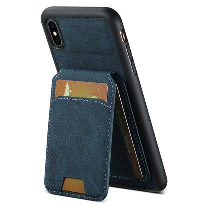 Pour iPhone X / XS Étui Portefeuille en Cuir Litchi Suteni H02 avec Béquille (Bleu)