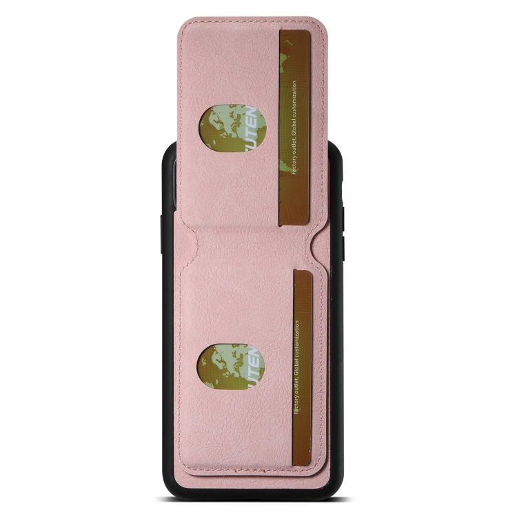 For iPhone X / XS Suteni H02 Litchi Leather Card Wallet Stand Back Phone Case(Pink)