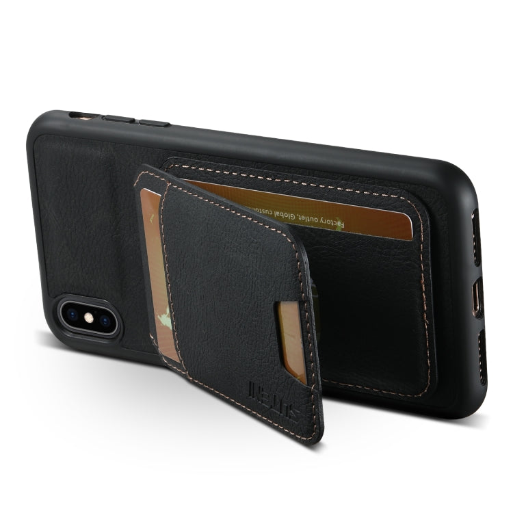 For iPhone XR Suteni H02 Litchi Leather Card Wallet Stand Back Phone Case(Black)