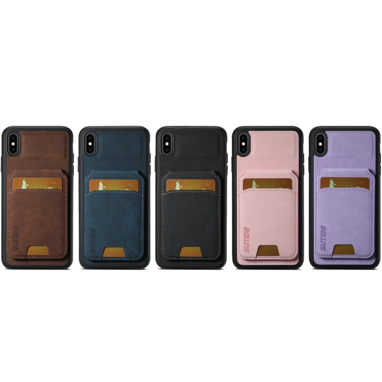 For iPhone XR Suteni H02 Litchi Leather Card Wallet Stand Back Phone Case(Black)