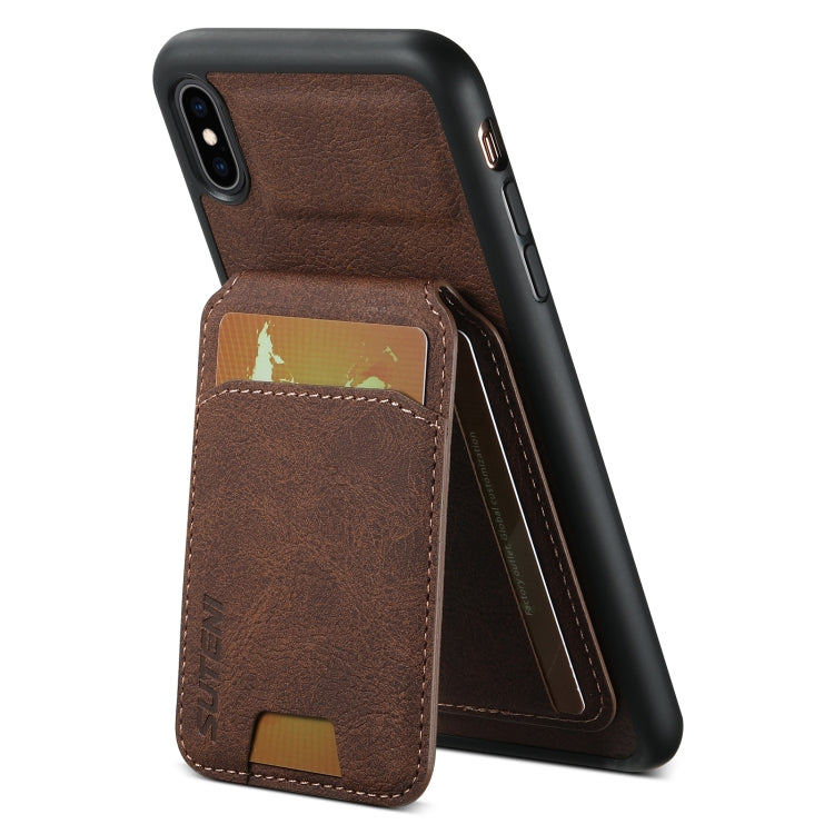 For iPhone XR Suteni H02 Litchi Leather Card Wallet Stand Back Phone Case(Brown)