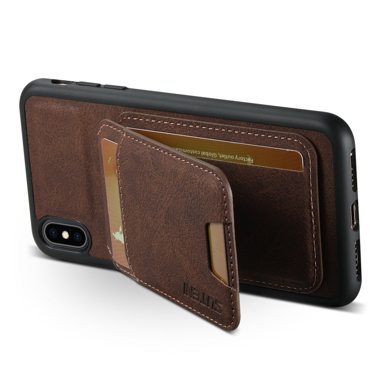 For iPhone XR Suteni H02 Litchi Leather Card Wallet Stand Back Phone Case(Brown)