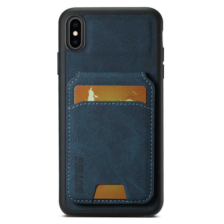 For iPhone XR Suteni H02 Litchi Leather Card Wallet Stand Back Phone Case(Blue)